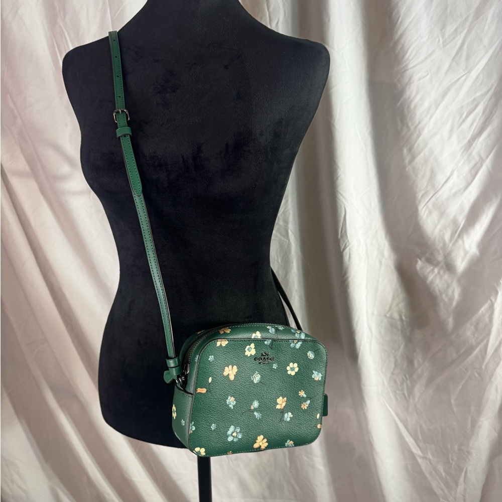 Coach Crossbody Camera Bag – Green Floral Print Leather – Adjustable Strap - Picture 3 of 11